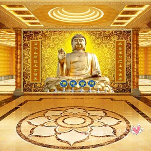 佛堂佛祖大日如来开光金佛像背景墙纸寺庙工装大型壁画佛光普照