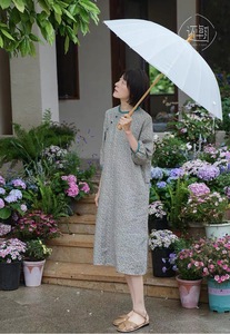 [朝2023SS]小花园日本进口纯亚麻碎花拼接七分袖改良旗袍连衣裙