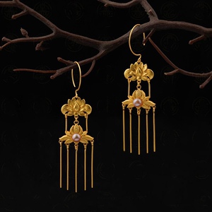 镀金仿古代明制复原流苏耳环耳坠复古国风耳饰汉服配饰饰品
