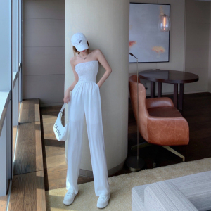 性感白色抹胸连体裤女高级感气质夏季设计感小众阔腿拖地连身裤子