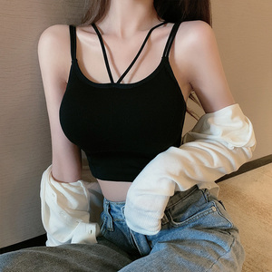 性感辣妹黑色美背内衣挂脖吊带背心女内搭裹胸打底抹胸上衣外穿夏