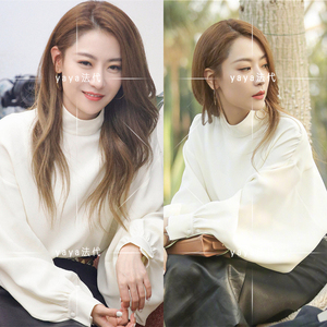 代购怦然再心动白冰同款白色灯笼袖半高领衬衫韩版宽松套头上衣女