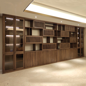 泰响原木家具定制黑胡桃全实木整面满墙一体大书柜北欧新中式书架