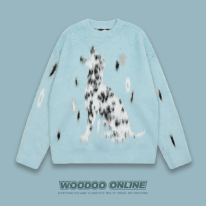 落毛斑点 WOODOO 设计师品牌 简约斑点狗提花马海毛 男女毛衣