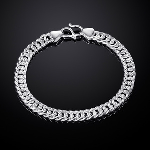 003人付款淘宝990纯银男士手链99足银男款马鞭手链 纯银男生扁身手链