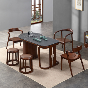 阳台茶桌椅组合家用实木小茶台喝茶桌新中式天然大理石泡茶茶海桌