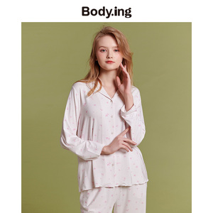 body.ing原创春季新款睡衣女舒适人棉女士家居服长袖套装15930