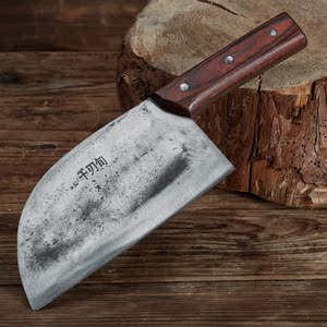 传统手工锻打夹钢菜刀锋利耐用切片刀圆头刀圆形刀具切肉刀锰钢刀