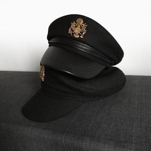 秋冬保暖贝雷帽黑色帽子呢子海军风帽复古男女保暖海军风鸭舌帽