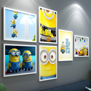 小黄人大眼萌实木卧室挂画神偷奶爸卑鄙的我相框卡通儿童房装饰画