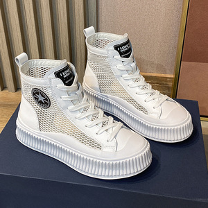 新款夏季飞驼女鞋高帮透气小白鞋休闲运动松糕厚底网面学生板鞋女