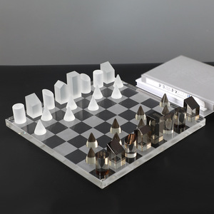 现代简约大理石水晶玻璃棋盘摆件售楼部样板间装饰轻奢国际象棋