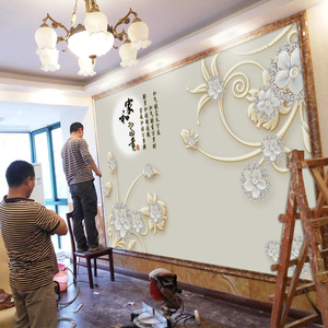5d无缝壁画墙布现代中式电视背景墙壁纸8d客厅沙发影视墙纸大气