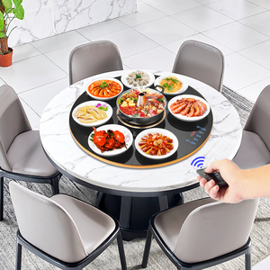 餐桌转盘钢化玻璃家用带电磁炉火锅圆桌暖菜加热保温电动旋转底座