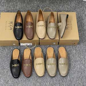 kacey devin 德芙琳鹿皮女鞋头层牛皮复古奶茶色乐福单鞋正装皮鞋