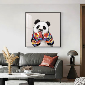 简约现代客厅餐厅背景墙装饰画玄关挂画卧室趣味熊猫酒杯狗摆壁画