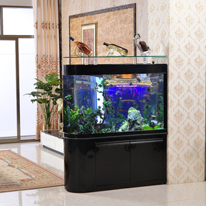 子弹头鱼缸水族箱客厅家用落地屏风玄关下滤招财金龙超白鱼缸造景