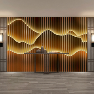 新中式木格栅墙板山水造型装饰护墙板客厅立体茶室电视背景纤维板