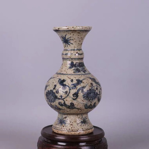 明青花缠子莲图赏瓶古董古玩做旧仿古瓷器收藏全手工老货摆件饰品