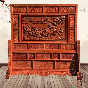 缅甸花梨落地屏风深雕八宝骏马座屏大果紫檀雕福风水隔断玄关红木