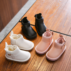 冬季宝宝雪地靴女1-3岁小童男皮面加绒加厚防滑软底婴儿保暖棉鞋