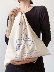 Huan原创设计紫色葡萄复古手绘纯棉布袋包包单肩手提帆布包环保袋