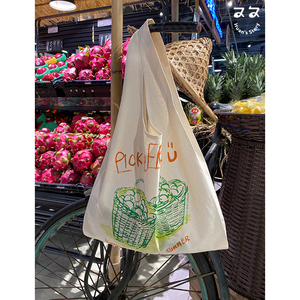 Huan原创超市购物袋2022新款背心环保袋纯棉手提帆布包买菜包耐用