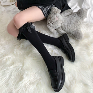 jk袜子女春秋季小腿袜纯棉蕾丝蝴蝶结长筒袜可爱日系半筒袜秋冬款