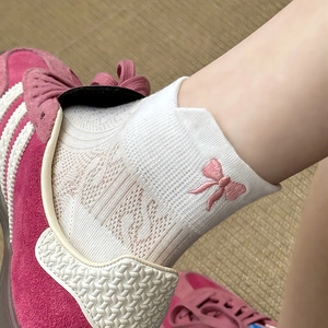 蝴蝶结袜子女可爱日系芭蕾风中筒袜纯棉夏季薄款网眼白色短袜夏天