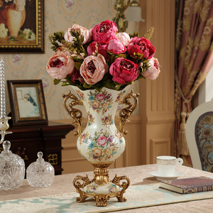 美式乡村花瓶奢华创意装饰品客厅玄关桌面摆件树脂插花工艺品欧式