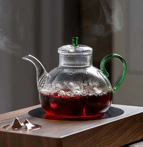 日式纯手工锤纹耐热玻璃茶壶 煮茶壶 花瓣壶 功夫茶具 花茶壶家用
