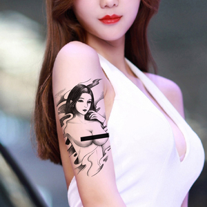 性感纹身贴防水男女持久花臂暗黑艺伎古风美女贴纸手臂逼真刺青