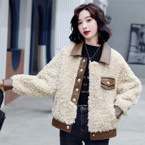 羊羔毛短外套女颗粒绒2020秋冬新款短款小个子皮毛一体加厚羊羔绒