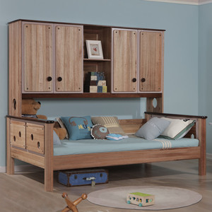 檀丝木 木蜡油衣柜床书柜床全实木儿童床带柜书架床柜一体组合床