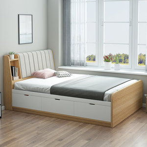 单人床简约现代收纳储物多功能儿童床小户型榻榻米床高箱床带抽屉