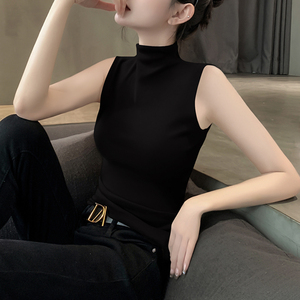 莫代尔半高领背心女夏季新款内搭无袖上衣设计感小众黑色打底衫