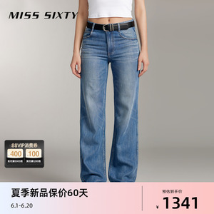 Miss Sixty2024夏季新款含天丝牛仔裤女装复古磨白直筒裤休闲长裤