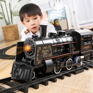 儿童电动冒烟轨道火车仿真高铁复古蒸汽火车模型玩具车男孩停车场