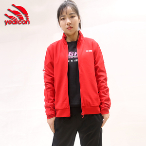 意尔康运动休闲外套女士春季外套夹克立领拉链弹力大红春装运动服