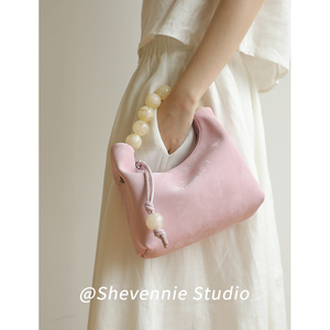 Shvennie 设计感国风丝绸牛皮串珠手提斜挎小包包链条包时尚女包