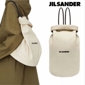 官网正品jil sander帆布双肩背包圆筒旅行包束口抽带斜挎水桶包男