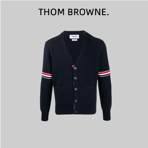 国内现货Thom Browne开衫TB男女手臂条纹织带棉质V领针织毛衣外套