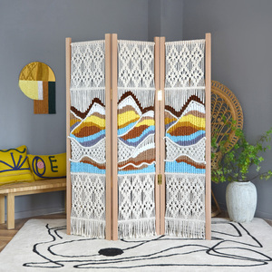 那一挂原创手工编织屏风隔断折屏 实木 玄关卧室客厅现代艺术装饰