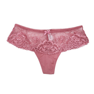 外贸单女士丁字裤t裤t-back纯棉内裆暗粉色蕾丝边性感afr满3包邮