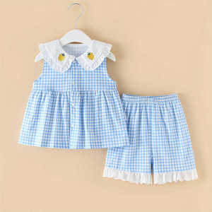 0-5岁婴儿衣服韩版童装夏款女宝宝格子背心无袖公主裙套装夏天