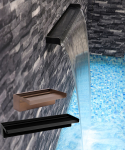 瀑布出水口黑色不锈钢流水槽庭院花园水景观流水墙水幕墙叠水景墙