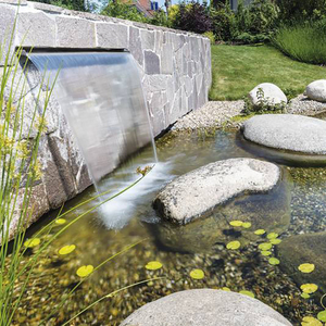 户外大型瀑布出水口加长不锈钢流水槽庭院花园鱼池水景观流水造景