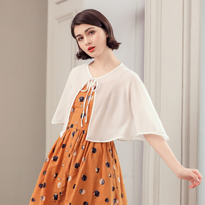 2022新款雪纺斗篷小披肩夏百搭短款薄短外套系带外搭女开衫小坎肩