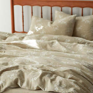 棉麻贡缎大提花丨2024新款高端床上四件套全棉被套日式简约床品