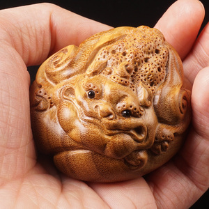 绿檀蟾蜍木雕刻手把件实木招财金蟾文玩把玩件红木工艺品随身挂件